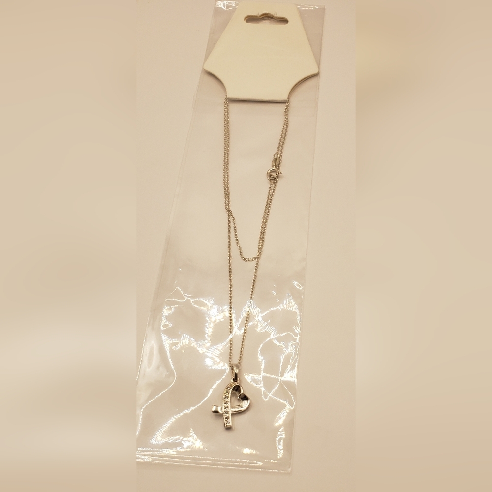925 Sterling Silver Open Heart Awareness Ribbon Pendant Necklace